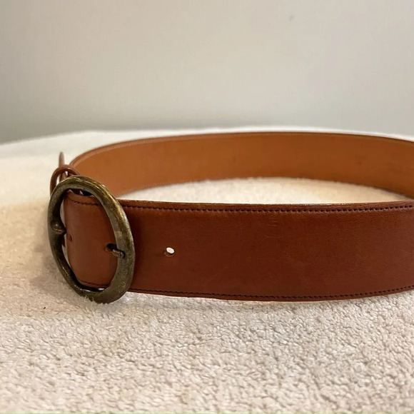 Zele' Brown Leather Belt 30 Med Cowhide Brass Circle Buckle 2" Wide Boho Classic - Picture 3 of 11
